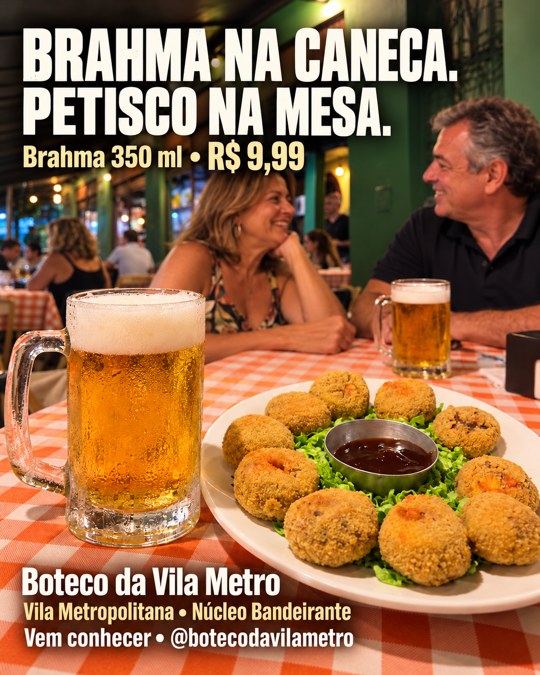 BRAHMA NA CANECA. PETISCO NA MESA.
