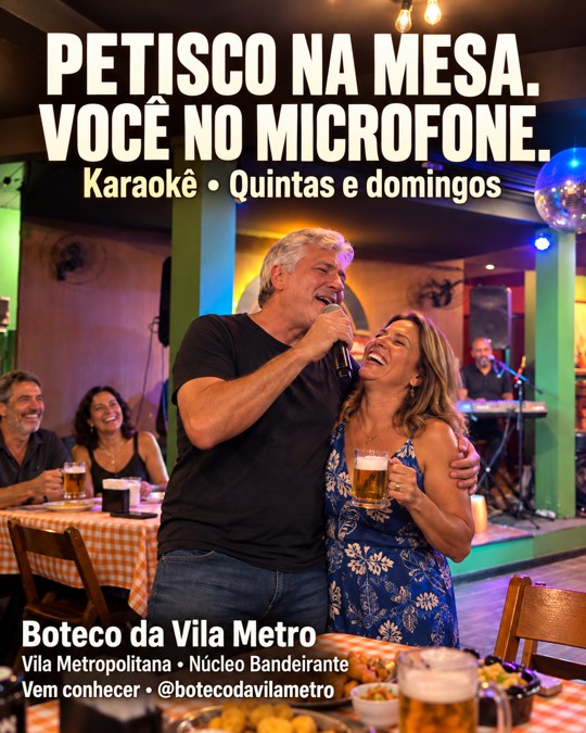 PETISCO NA MESA. VOCÊ NO MICROFONE.